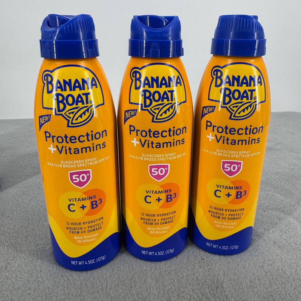 Banana Boat Protection + Vitamins SPF 50+ Spray 4.5oz Lot‎ Of 3 New